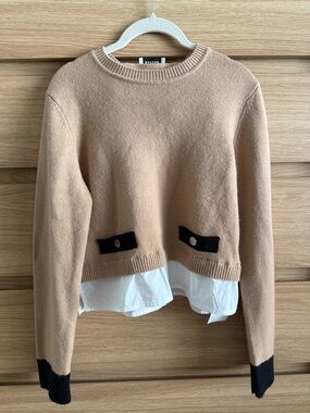 Sandro Women’s Beige Layered Sweater with Black Trim | L